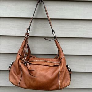 Vintage Fossil Hobo satchel handbag purse brown leather w/ key